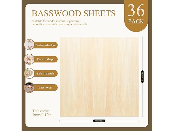 QSJQllo 36 Pack Basswood Sheets