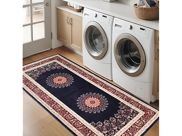 Superior Elegant Floral Medallion Border Washable Indoor Area Rug