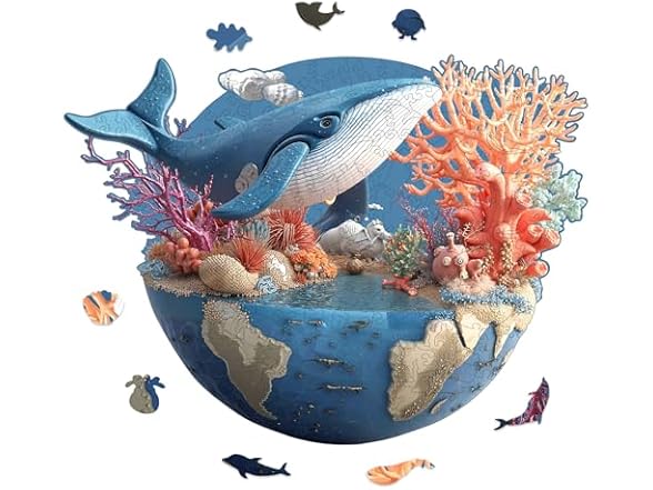 Ixfyloop Wooden Puzzles for Adults, Whale Earth
