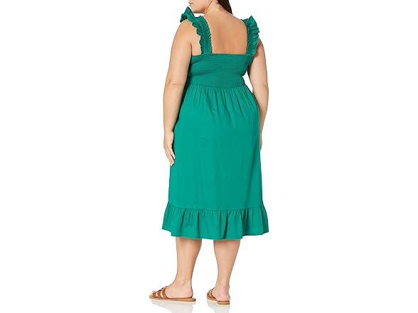 The Drop Kimi Ruffled Shoulder Smocked Midi Dress