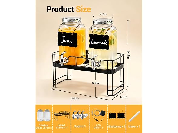 PAROTO 2pk 1-Gal Drink Dispensers w/ LED
