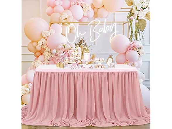 QueenDream Chiffon Table Skirt Dusty Rose 9ft