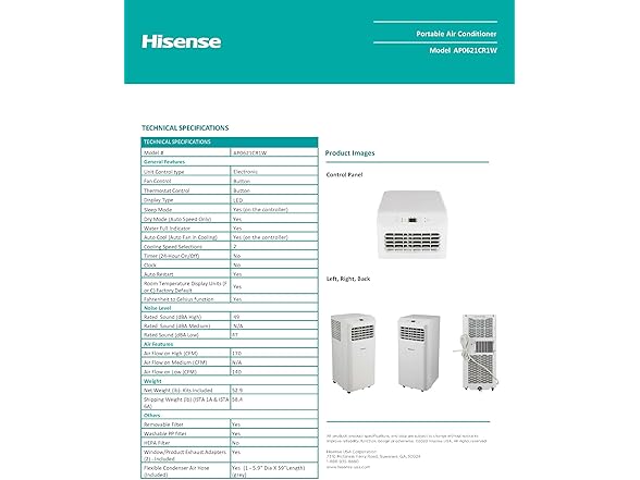Hisense 6,000 BTU Cooling Dehumidifier Fan AC