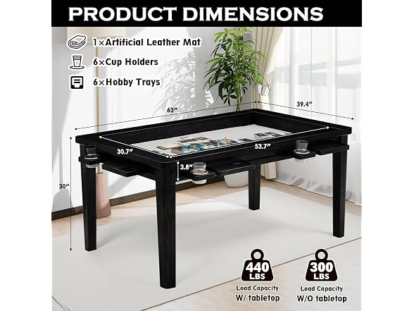 Haddockway Black 63"×39“ Board Game Table