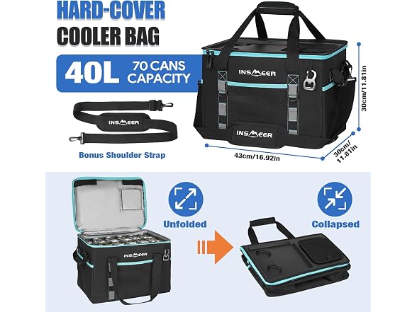 INSMEER Soft Cooler Bag W/ Hard Shell