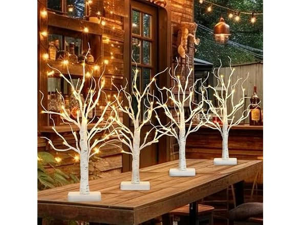 4 Pcs Lighted Birch Tree Battery