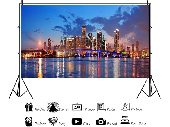 DORCEV 20x10ft Miami Florida City Night