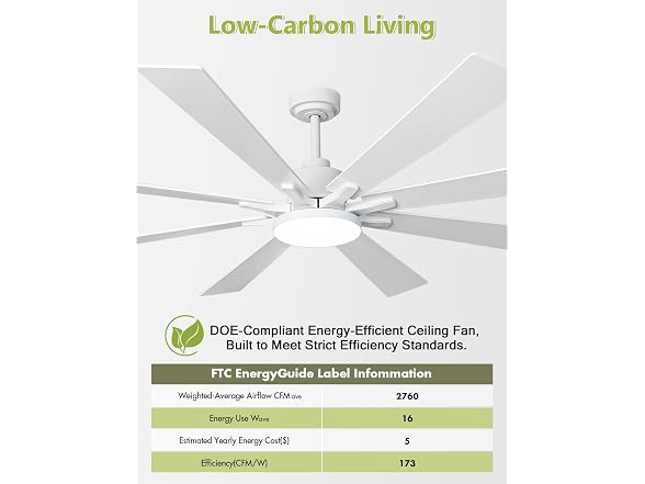 Vaczon VCZ006WH 72in Ceiling Fan