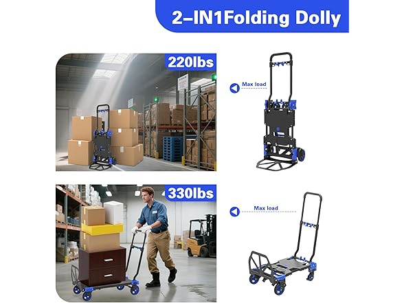 2-in-1 Folding Hand Truck Dolly 330 lb