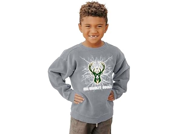 MILWAUKEE BUCKS Youth Crewneck Sweatshirt Ringspun (Large)