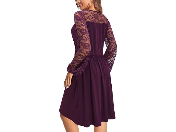 Ouges Women (XL) Dress Lace Long Sleeve Midi Dress