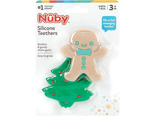 Nuby All Silicone Holiday Tree & Gingerbread Man Cookie Teether
