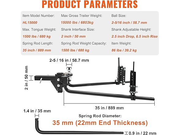 VEVOR Weight Distribution Hitch, 1,500 lbs
