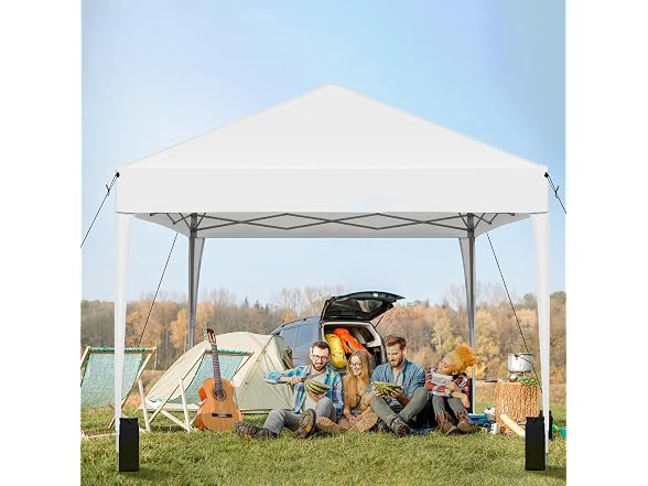 SANUMY 10x10 Pop Up Canopy – Easy Setup, Silver White
