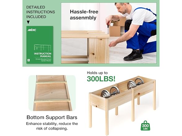MIXC 333lbs Capacity Sturdy Wooden
