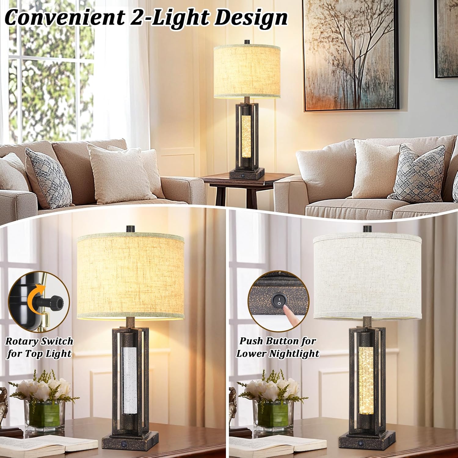 TOBUSA 26’’ Farmhouse Table Lamp for Living Room - Gallery 11