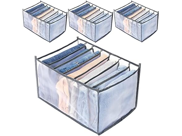 TOOVREN Wardrobe Clothes Organizer, 4PCS, Gray