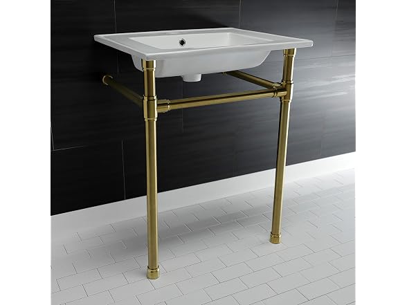 Kingston Brass 25" Ceramic Console Sink, White/Brushed Brass