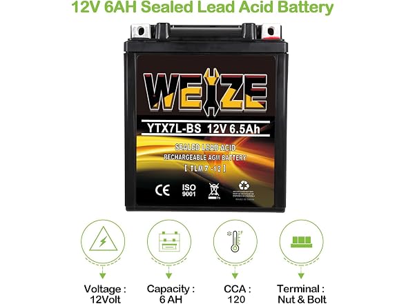 YTX7L-BS 120CCA ATV Battery