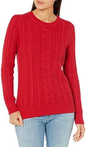 Amazon Essentials Women's Soft Fisherman Cable Long-Sleeve Crewneck Sweater (Available in Plus Size), Red, Large
