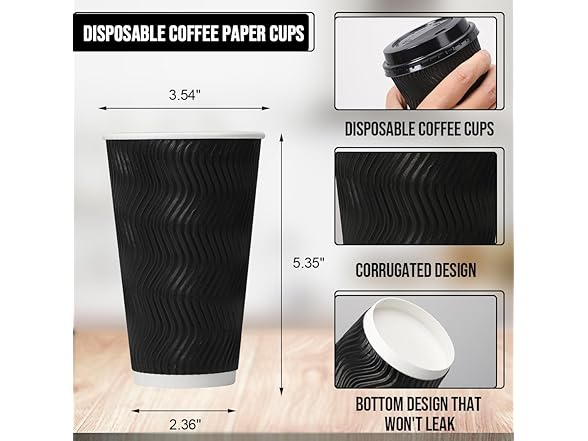 (100 Pack) 16 oz Coffee Cups with Lids