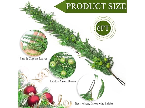 TISEMENT Norfolk Pine Cypress Garland