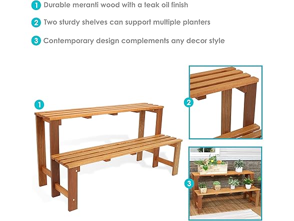 Sunnydaze 2-Tier Meranti Outdoor Wood Plant Stand, 24"