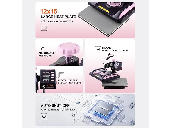 Heat Press Machine, 12 x 15 inch, 8 in 30oz