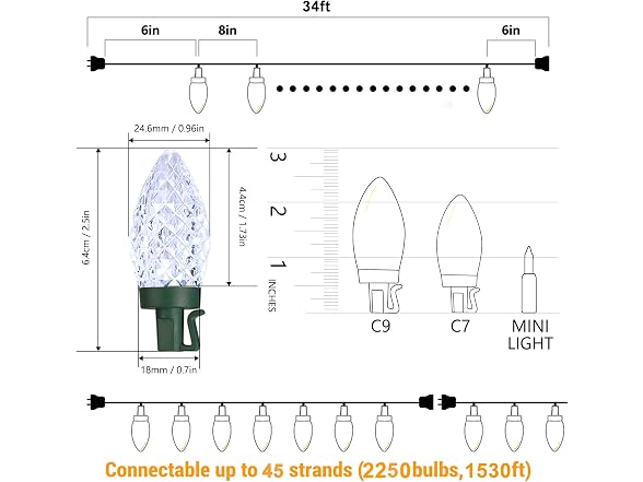 Brizled C9 Christmas Lights, 33ft 50 LED 120