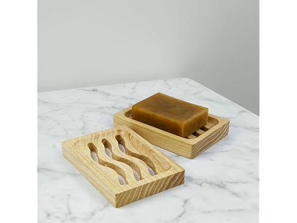 ENKEZI 2 Pack Wood Soap Dish