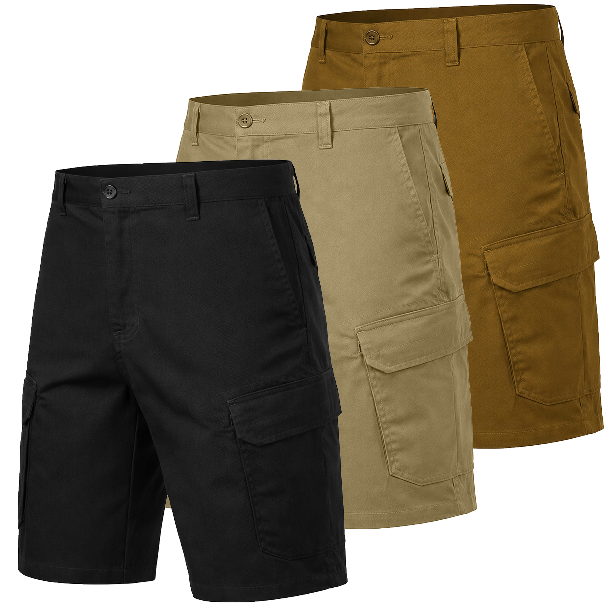 3Pk Mens Cotton Stretch Cargo Shorts - Gallery 20