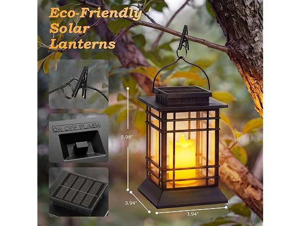 Brightever 4-Pack Solar Lanterns Outdoor Lights, Hanging Solar Lights