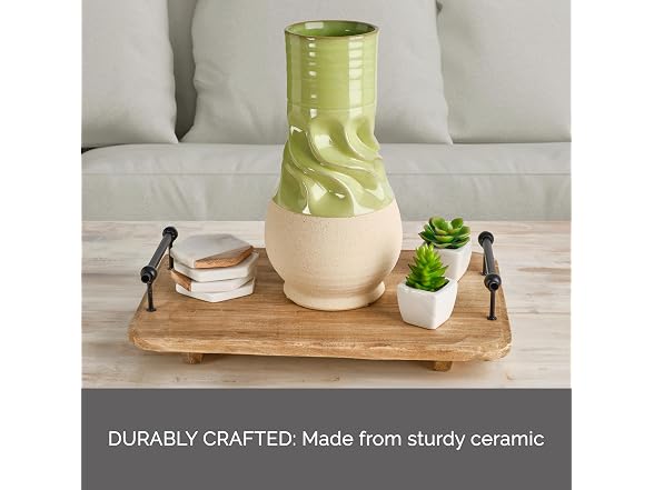 Elements Green and Cream Ceramic Vase 5.5x5.5x10.2"