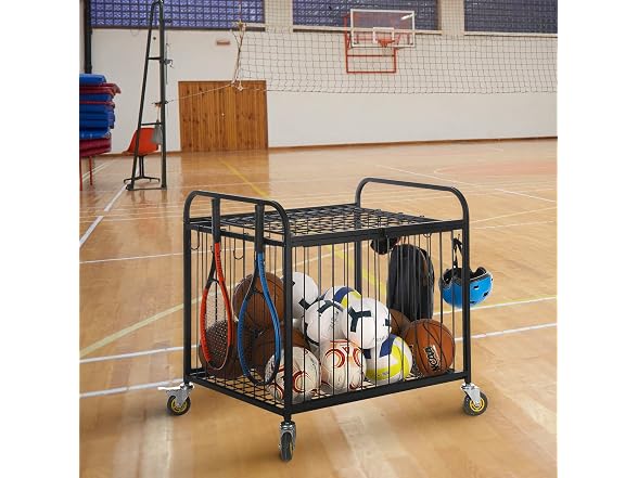 MyGift Large Capacity Metal Rolling Multi Sports Ball Cage Storage Hopper