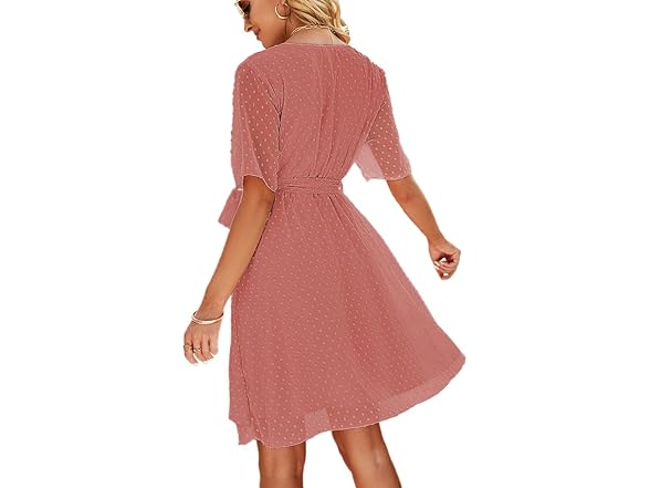 Sherosa Women (M) Smocked Dress Ruffle Tie Dress