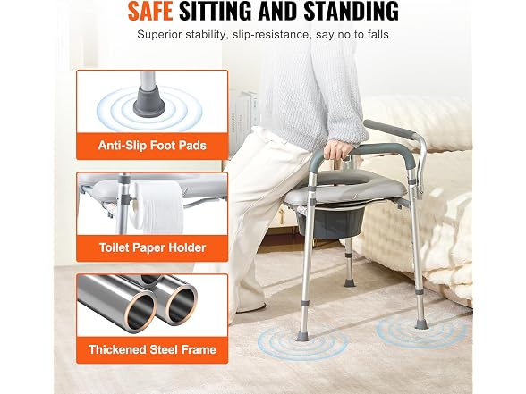 Commode Chair, Bedside Commode with Padded Seat