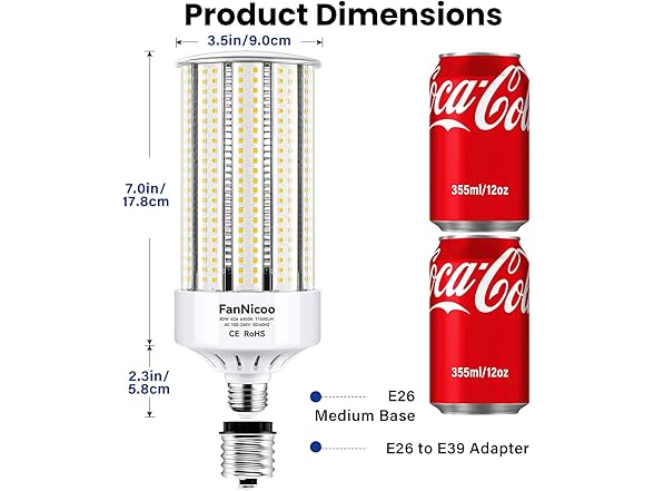 FanNicoo 2 Pack 1000W Equivalent Led Corn Bulb