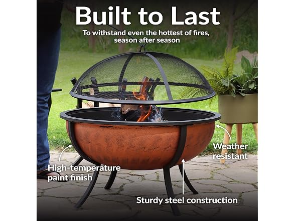 Sunnydaze Round Steel Outdoor Wood-Burning Fire Pit, 32", Copper