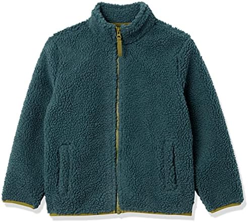 Amazon Essentials Boys' Fleece Lined Sherpa Full-Zip Jacket, Dark Green, X-Small