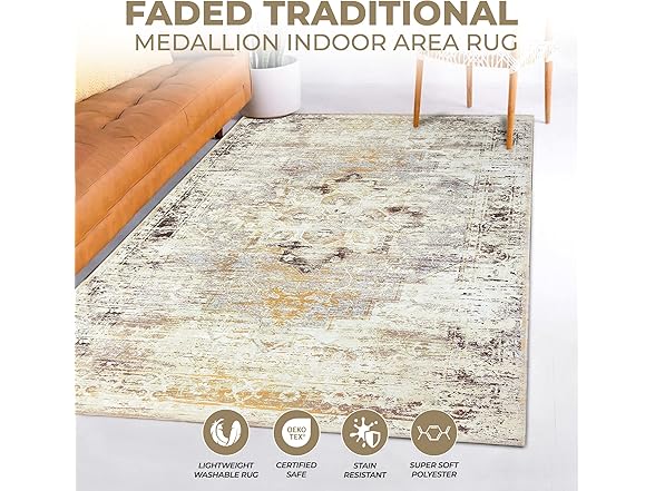 Superior Vintage Medallion Washable Rug Dove Collection