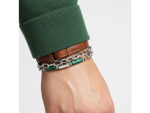 Mens Curb Chain & Bead Bracelet