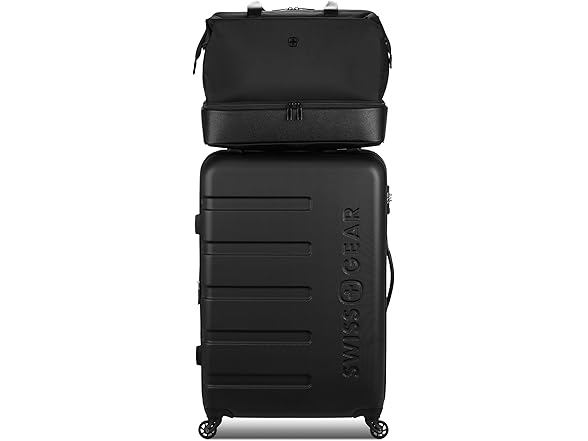 SwissGear 7366 Signature Hardside Luggage Weekender Tote, Black, 2-Piece Set 
