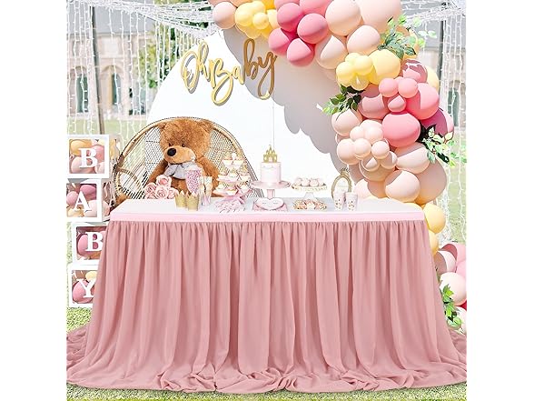QueenDream Dusty Rose 6ft Table Skirt for Rectangle Table
