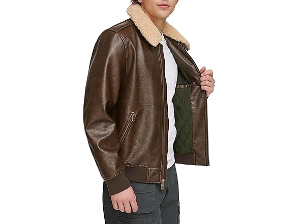 Levis Mens Faux Leather Bomber w/ Collar