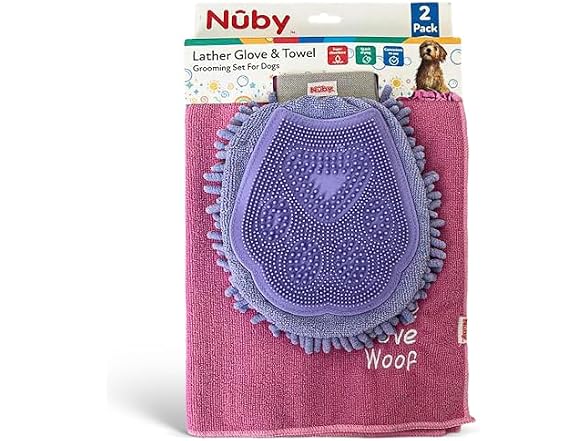 Nuby Pet Grooming Glove with Silicone Bristles, Pink