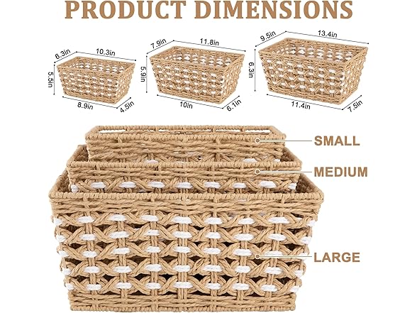 OIAHOMY Wicker Storage Baskets, Yellow & White