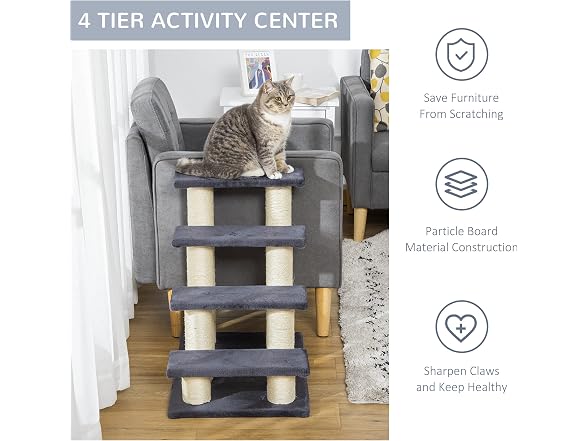 PawHut Cat Tree with 4 Steps for High Beds Couch