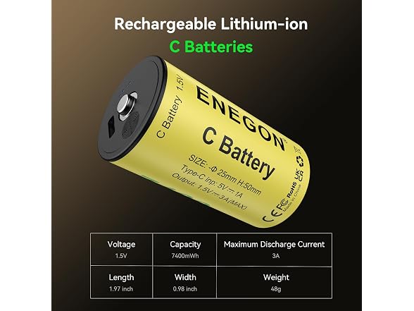 ENEGON Rechargeable Lithium C Batteries