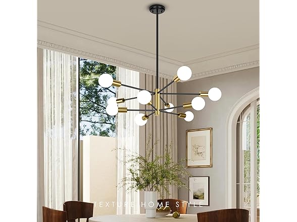 BesLowe 10-Light Modern Sputnik Chandelier, Black & Gold