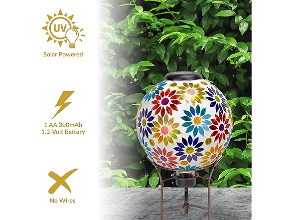 Sunnydaze 10 inch Solar Gazing Ball for Garden, Midsummer Dahlias